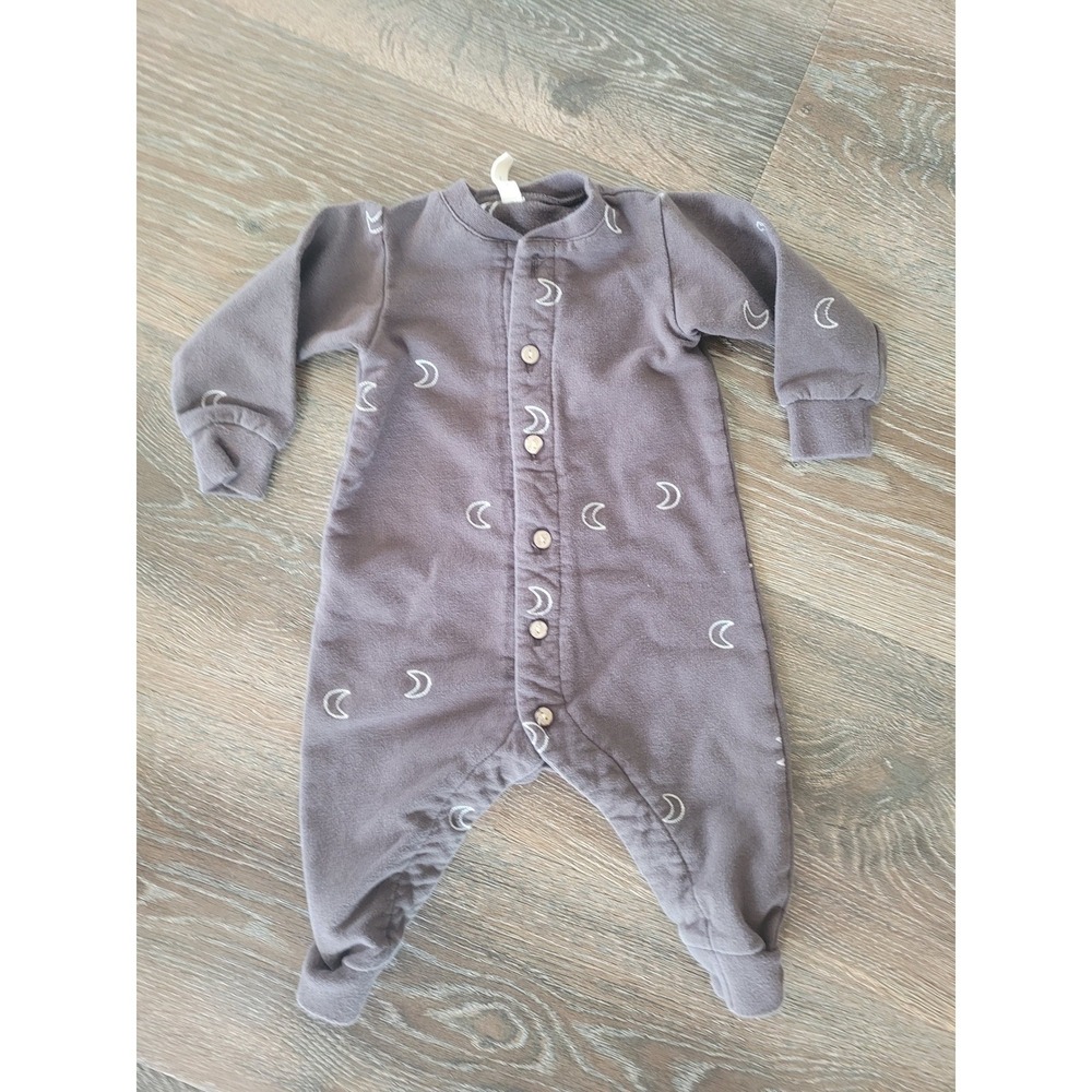 Quincy Mae 0-3M Charcoal Grey Moon Embroidered Organic Cotton Romper Sleeper #8